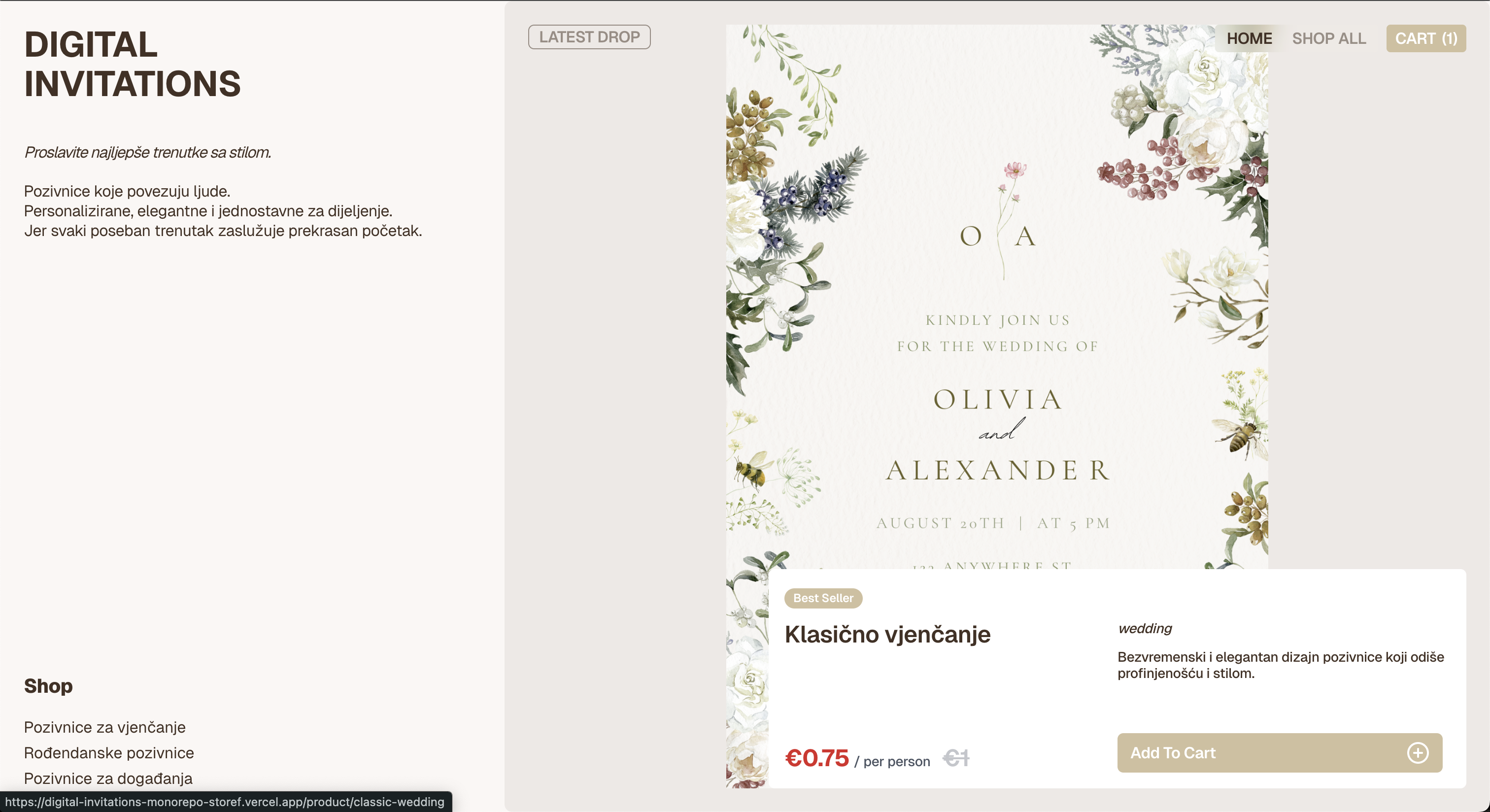 Digital Invitations — Storefront + Admin (Full-Stack)
